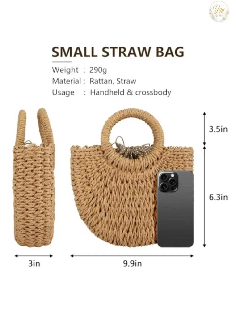Handwoven Straw Hobo Bag with Drawstring Closure Crossbody Shoulder Purse